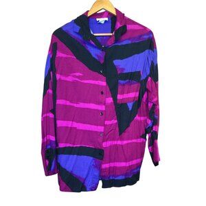 Vintage Jon Woods Abstract Colorful Button Up Shirt Size L Top